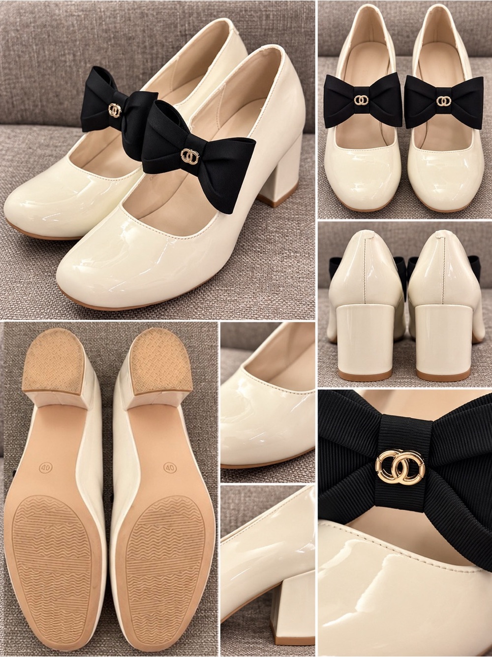 Italian Ivory Patent Mary Jane Bow Heels – EU 40 Fits US 8/8.5
